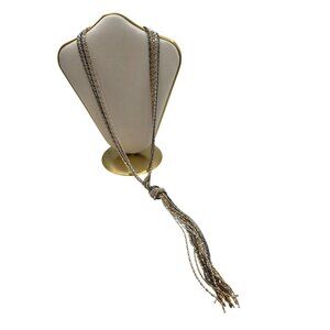 Long Multi-Strand Gold &‎ Silver Beaded Necklace With Tassel Pendant